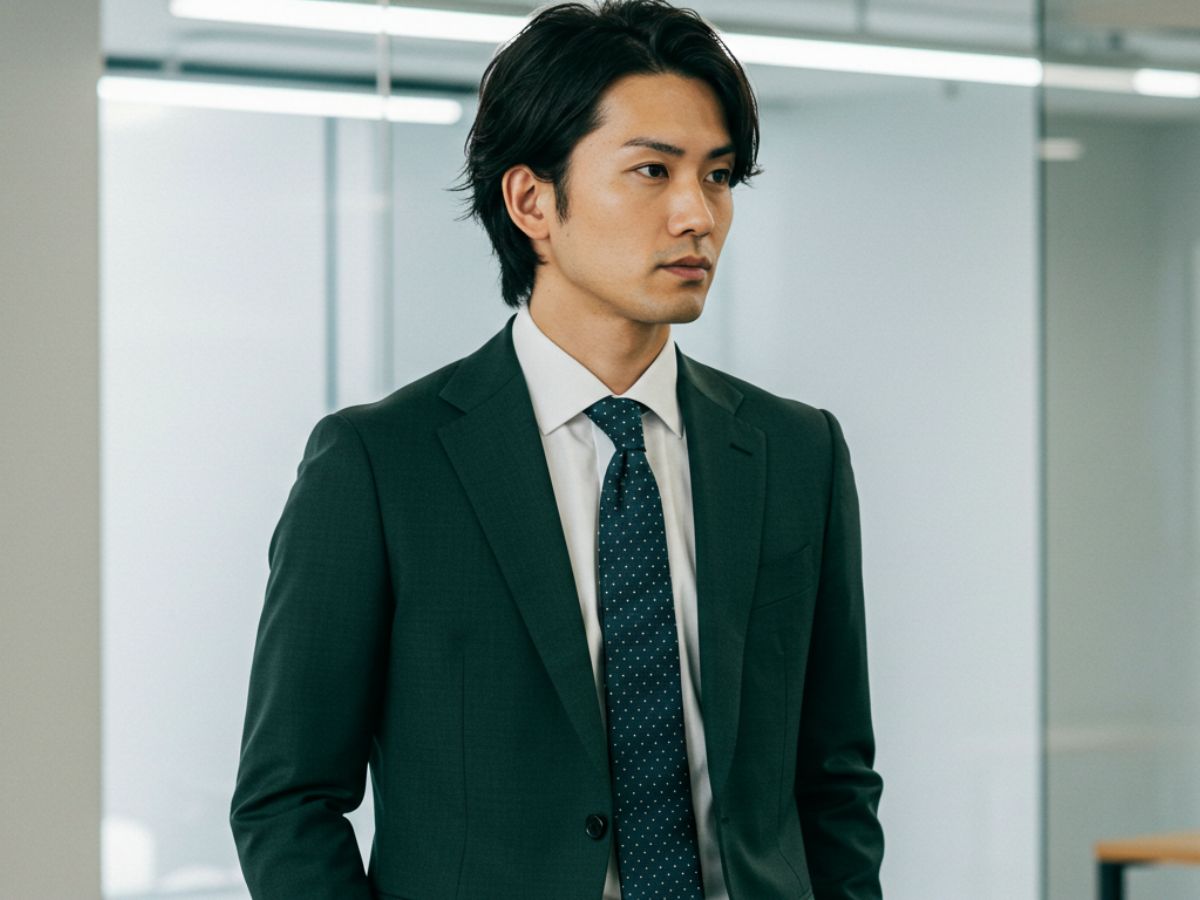 緑・グリーンスーツを着用した男性
