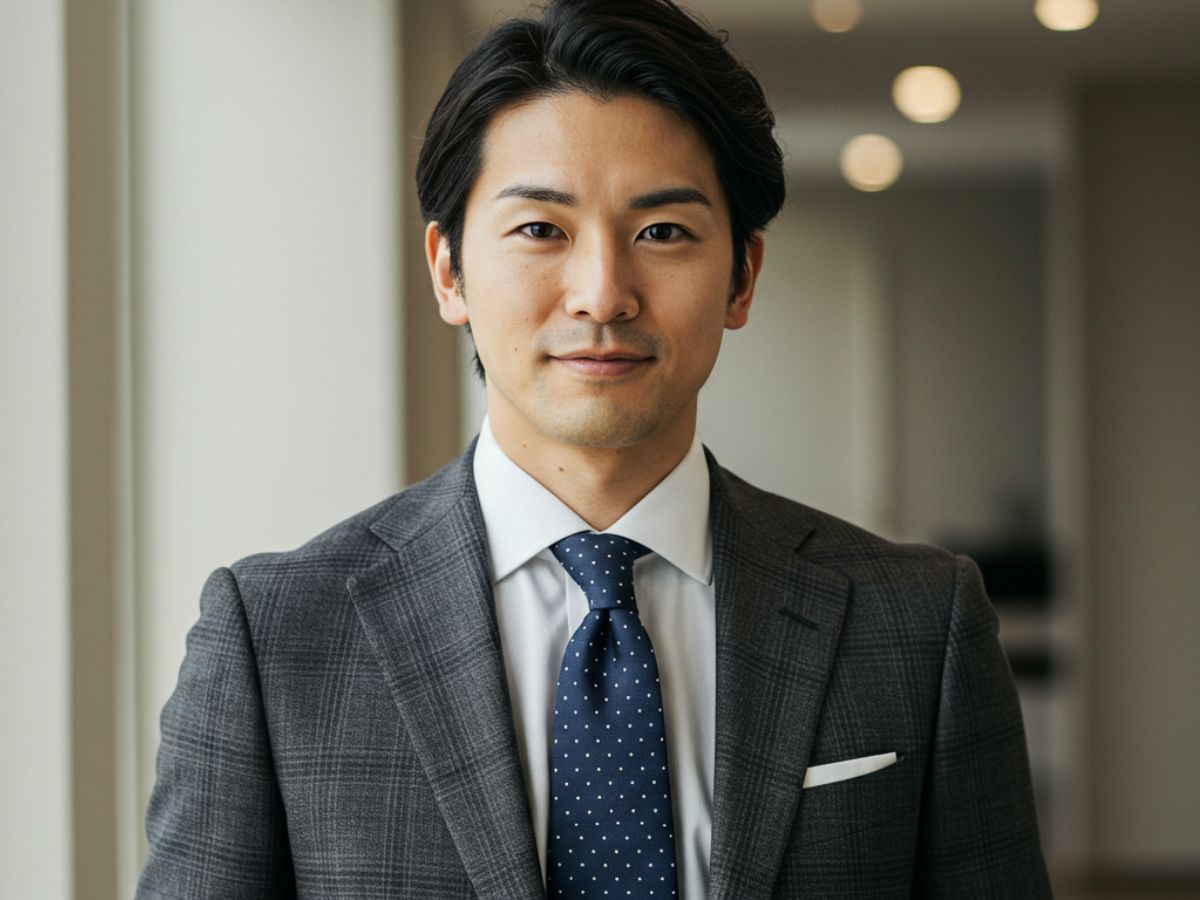 グレンチェック ビジネススーツ 男性