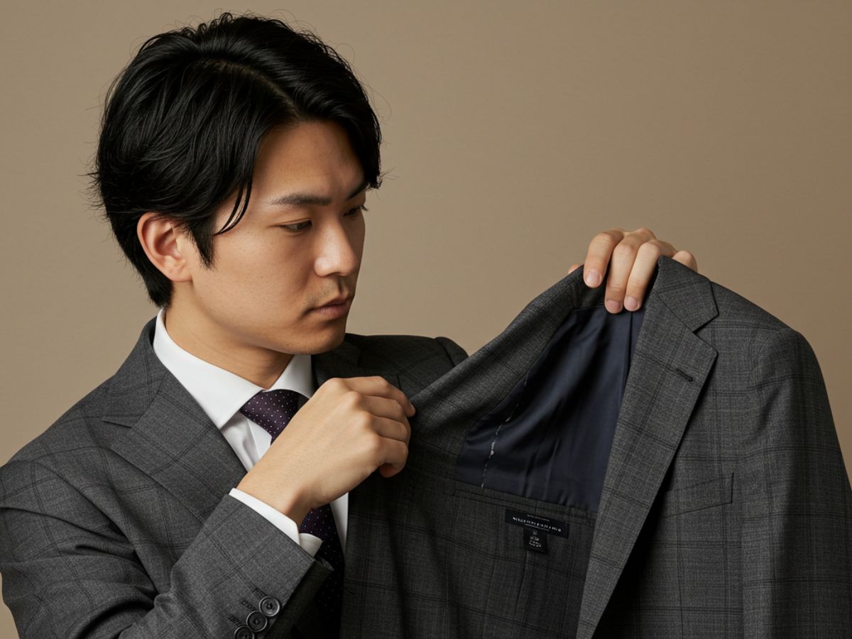 グレンチェックのビジネススーツを選んでいる男性