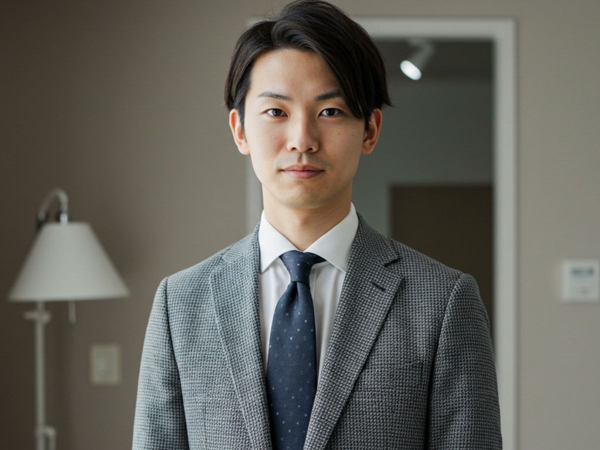 ハウンドトゥースのビジネススーツを着用した男性