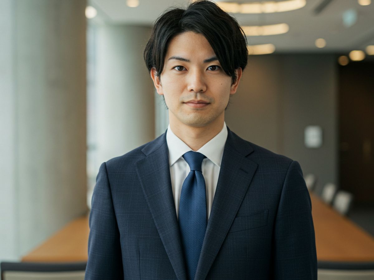 シャドーチェックのビジネススーツを着用した男性