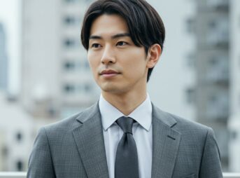グレーのビジネススーツを着用した男性