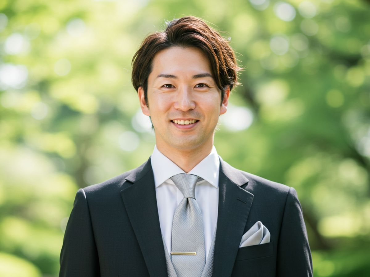 結婚式 ブラックスーツを着用した男性