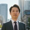 ダークスーツを着用した男性