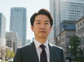 ダークスーツを着用した男性
