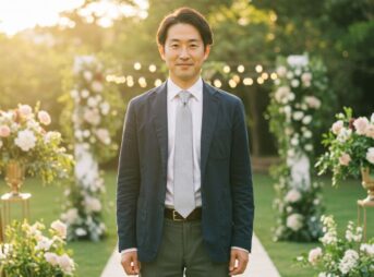 結婚式 カジュアルなジャケパンスタイルの男性