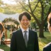 結婚式 黒スーツを着用した男性
