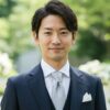 結婚式 ダークネイビースーツを着用した男性