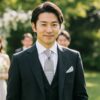 結婚式 ブラックスーツを着用した男性