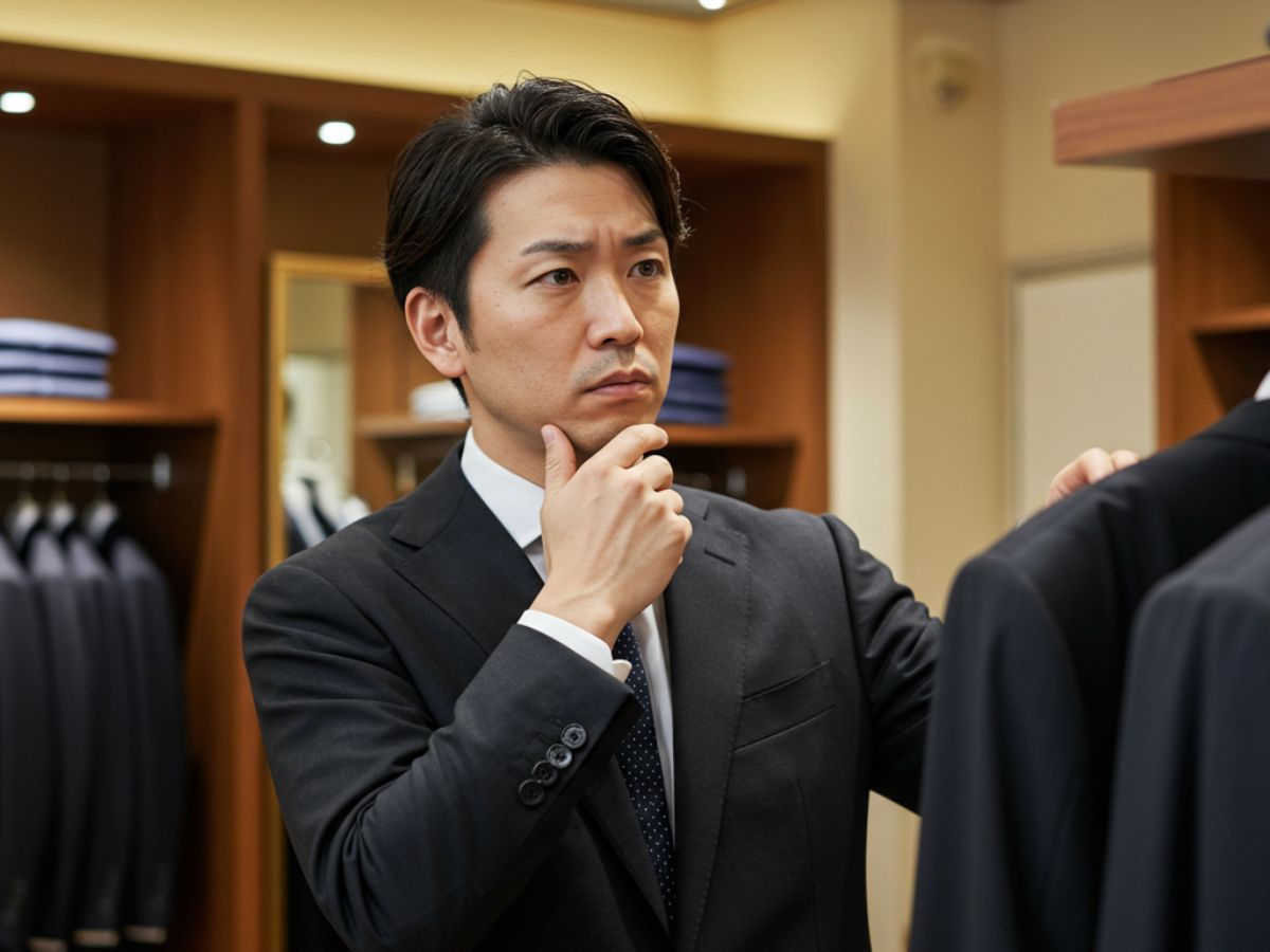 結婚式 黒スーツを選んでいる男性