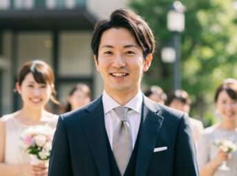 結婚式 ストライプスーツ 男性