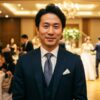 結婚 式 二次会 服装 男性 ダークネイビースーツ