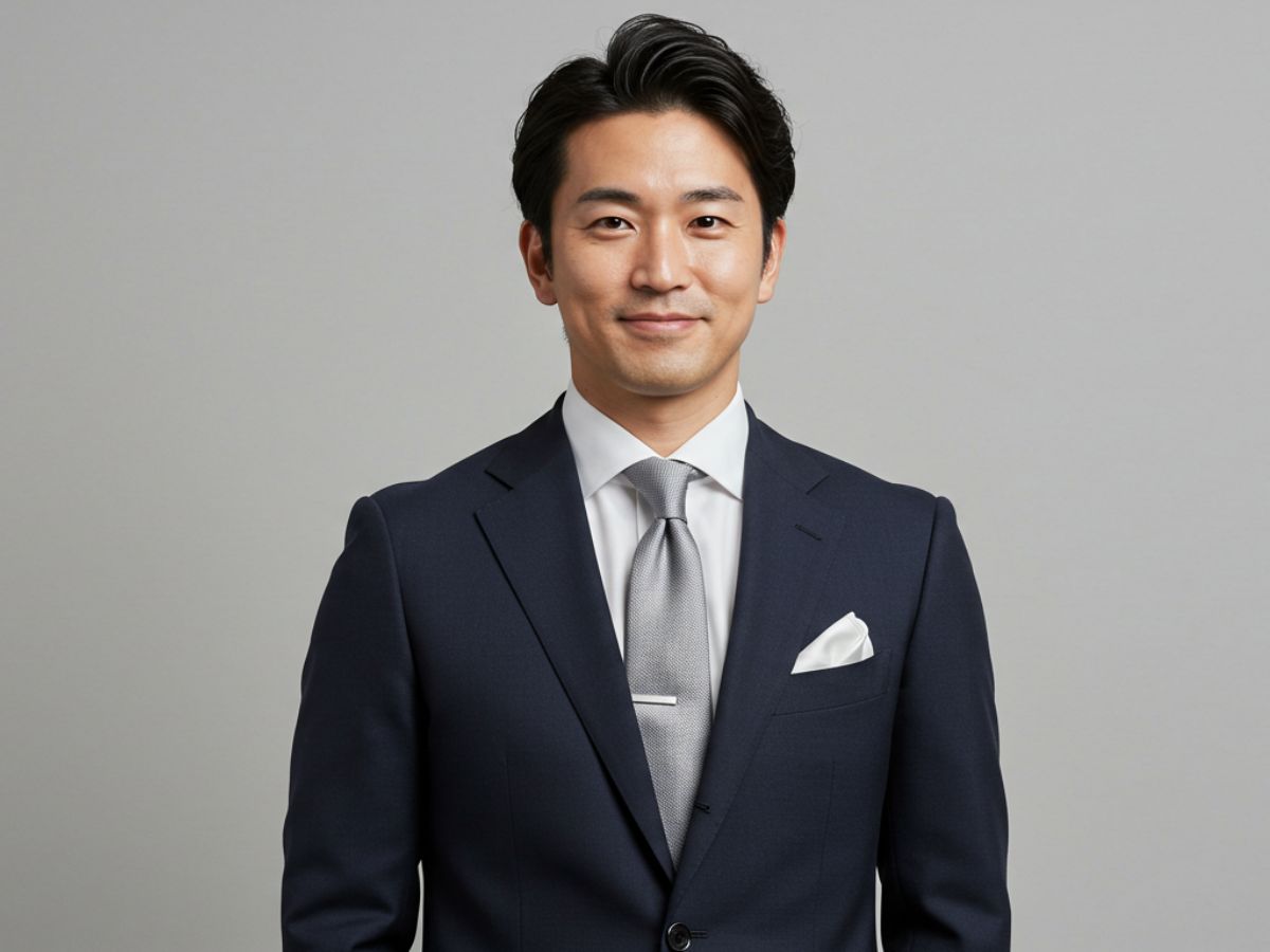 結婚式 二次会 服装 男性 ダークネイビースーツ 白シャツ シルバーネクタイ